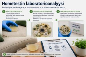 Hometestin laboratorioanalyysi – näytteenotto petrimaljalle, kasvuston arviointi ja laboratorioanalyysi tarvittaessa.